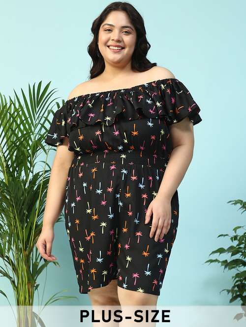 women plus size printed off shoulder romper  - 21940253 -  Standard Image - 0