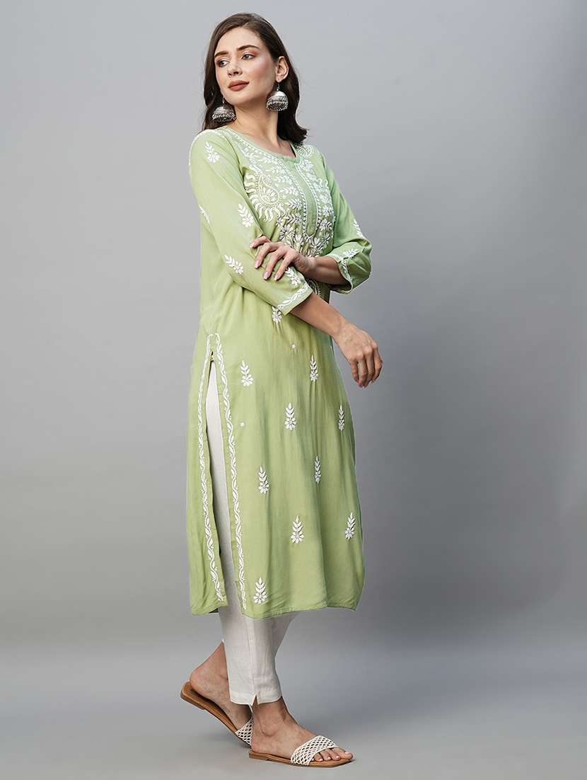 women chikankari long sleeve straight kurta - 21940269 -  Standard Image - 5