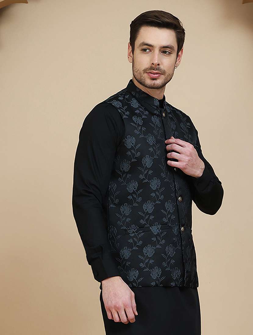 men mandarin neck regular fit nehru jacket - 21940270 -  Standard Image - 3