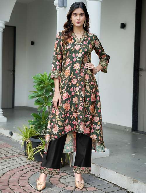 women three quarter sleeve kurta pant set - 21940408 -  Standard Image - 0
