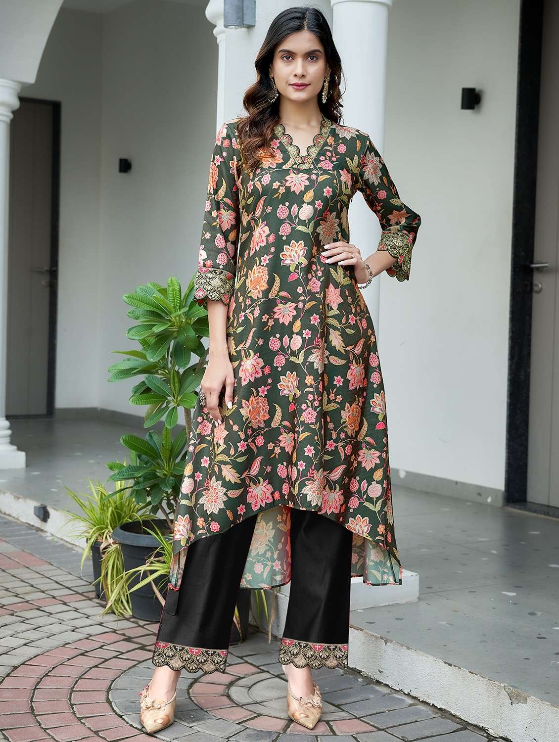 women three quarter sleeve kurta pant set - 21940408 -  Zoom Image - 0