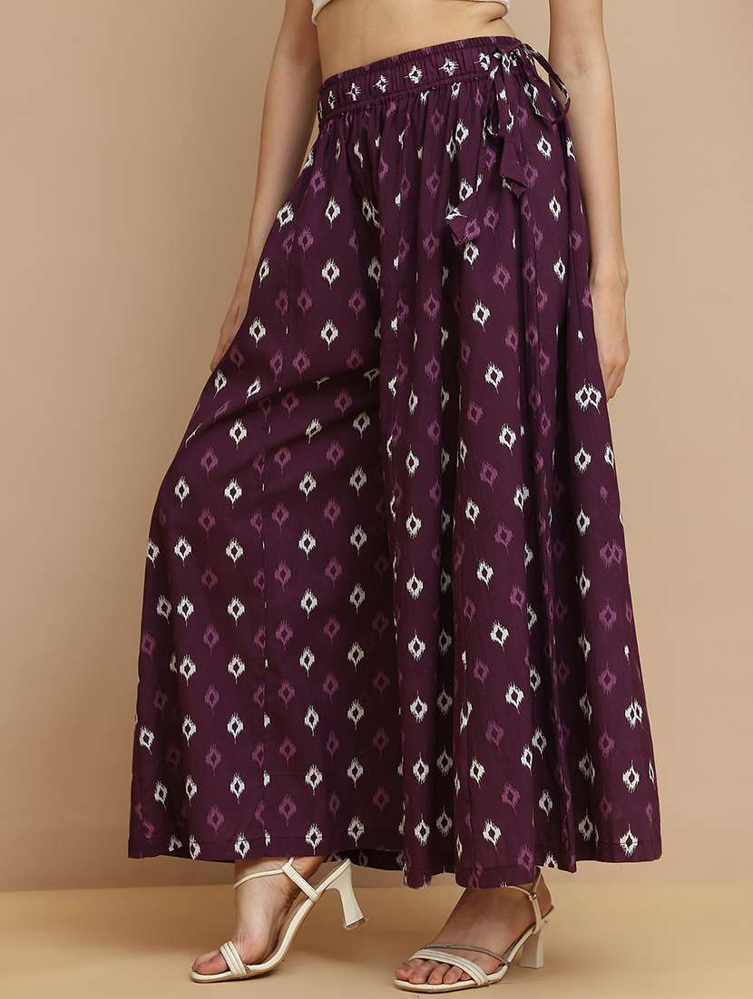 women printed mid rise flared palazzo - 21940418 - Zoom Image - 0