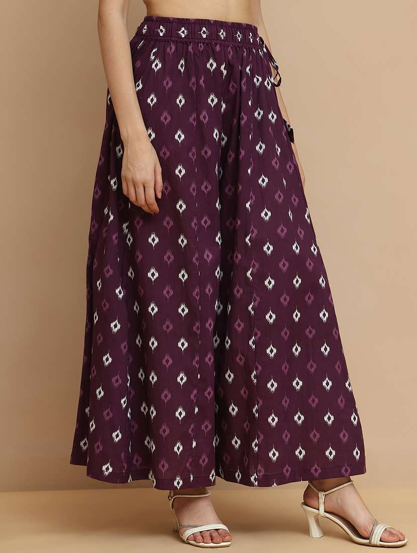 women printed mid rise flared palazzo - 21940418 - Standard Image - 3