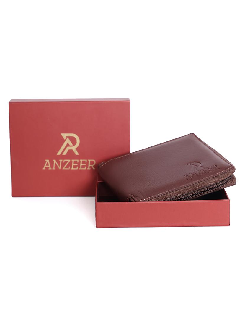 men's brown leather zippered stylish card wallet - 21940432 - Standard Image - 3