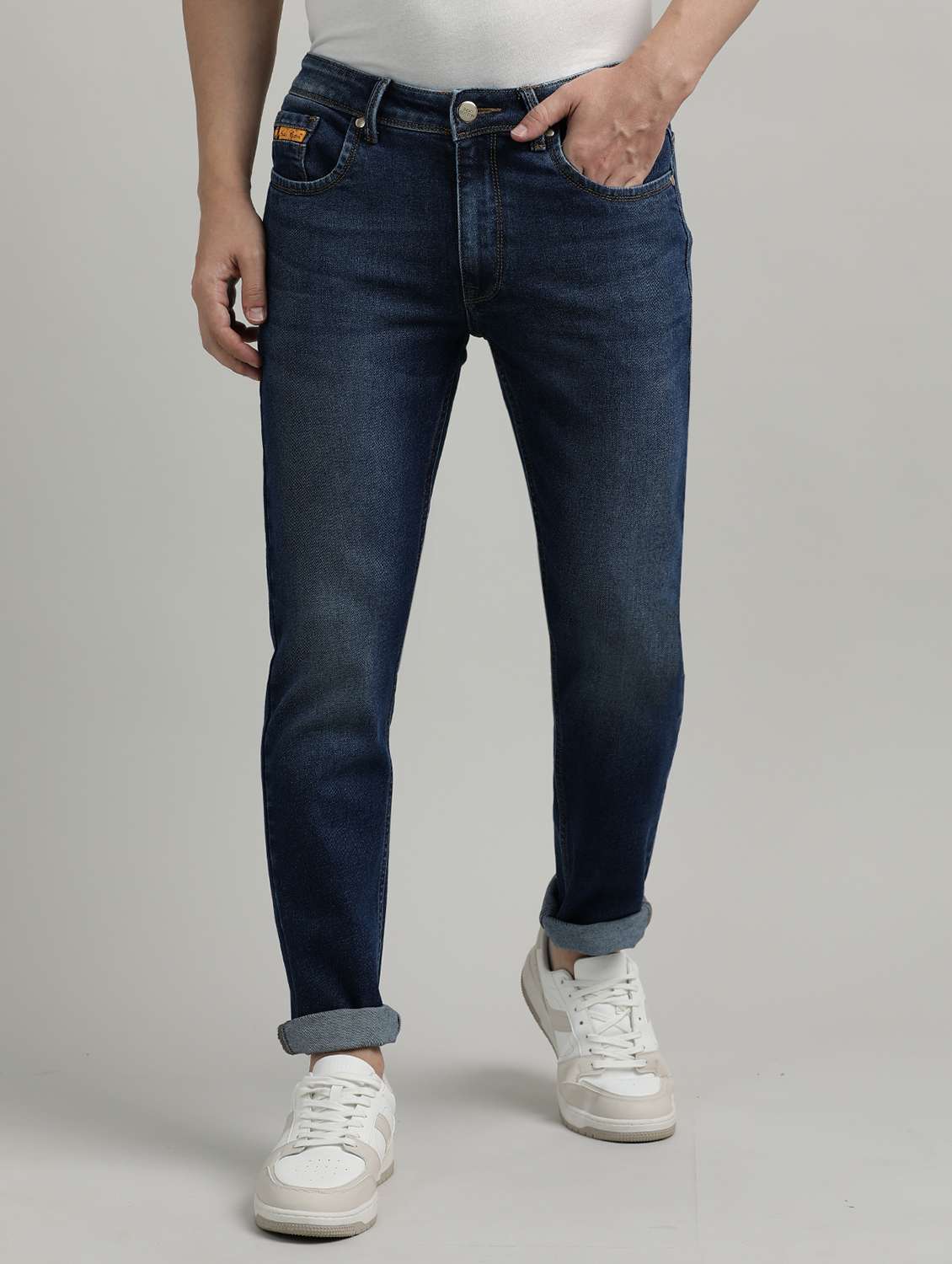 men mid rise full length denim jeans