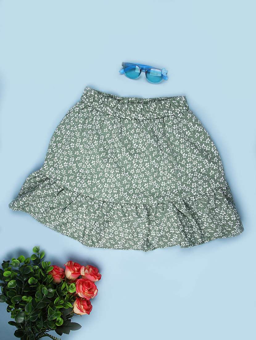 girls floral printed mid rise ruffle skirt