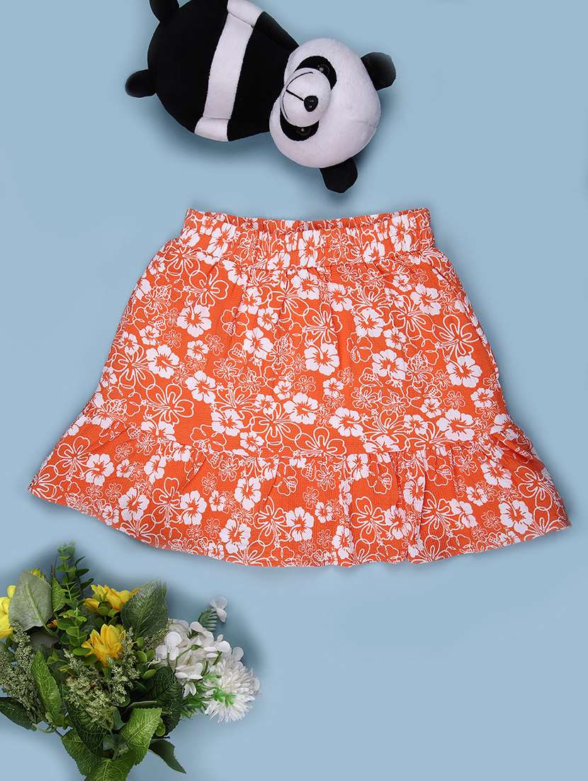 girls floral printed mid rise ruffle skirt
