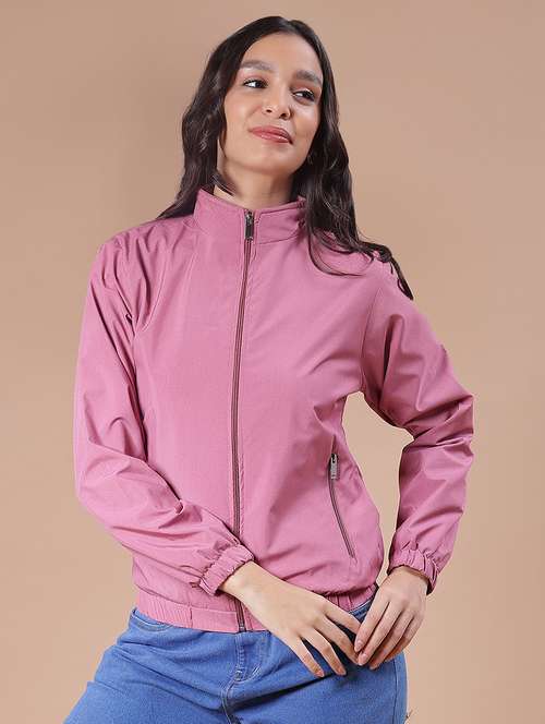 women solid long sleeve windcheater jacket - 21940619 - Standard Image - 0