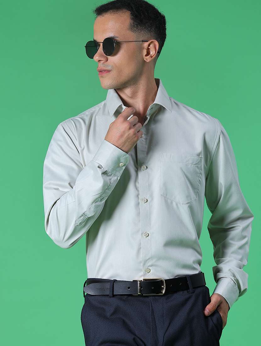 men solid collared long sleeve shirt