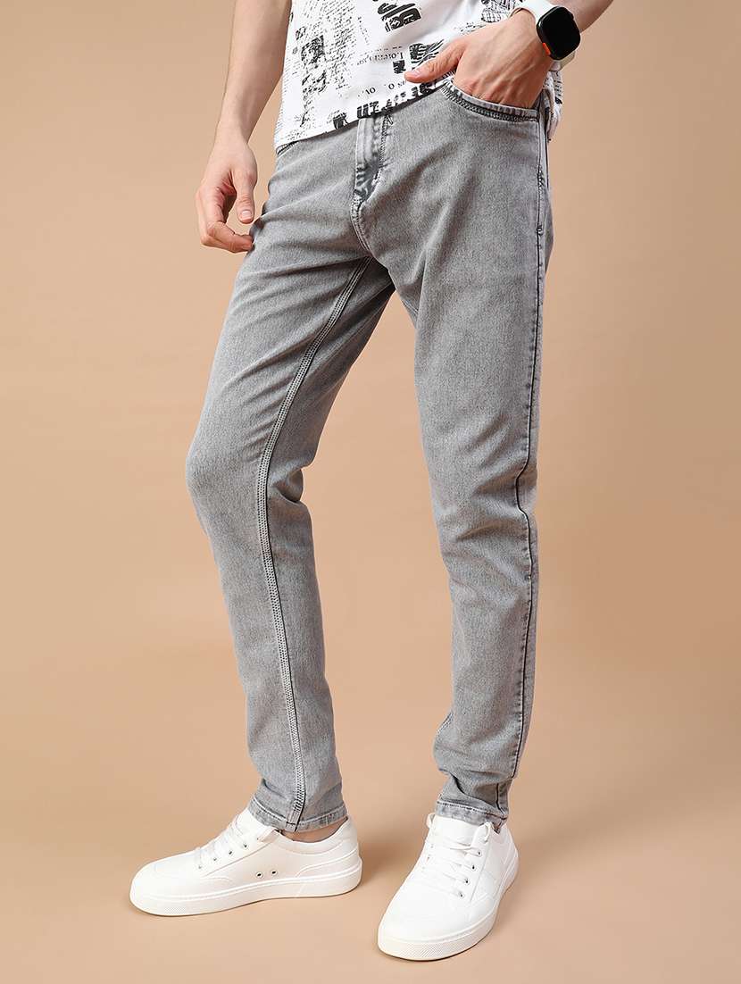 men plain mid rise full length jean