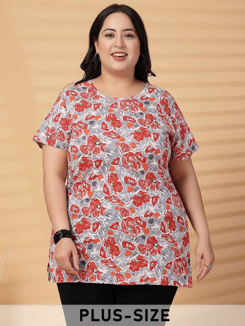 women plus size floral print short sleeve t-shirt