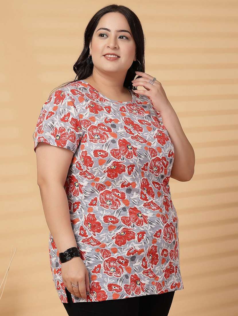 women plus size floral print short sleeve t-shirt - 21940823 - Standard Image - 3