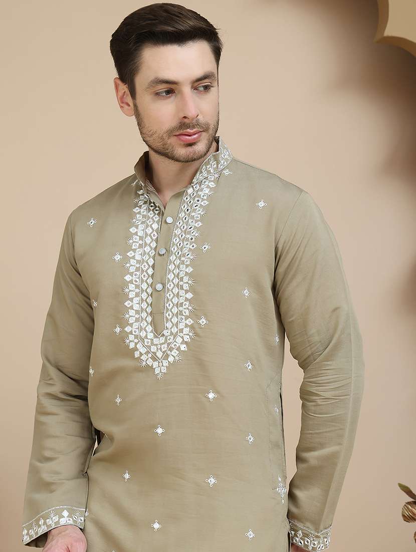 men mandarin neck kurta pyjama ethnic wear set - 21940859 -  Standard Image - 5