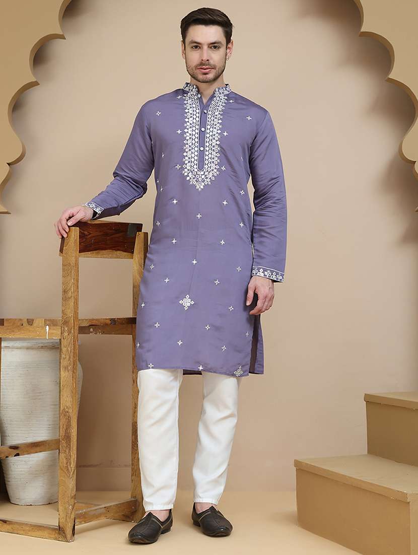 men mandarin neck kurta pyjama ethnic wear set