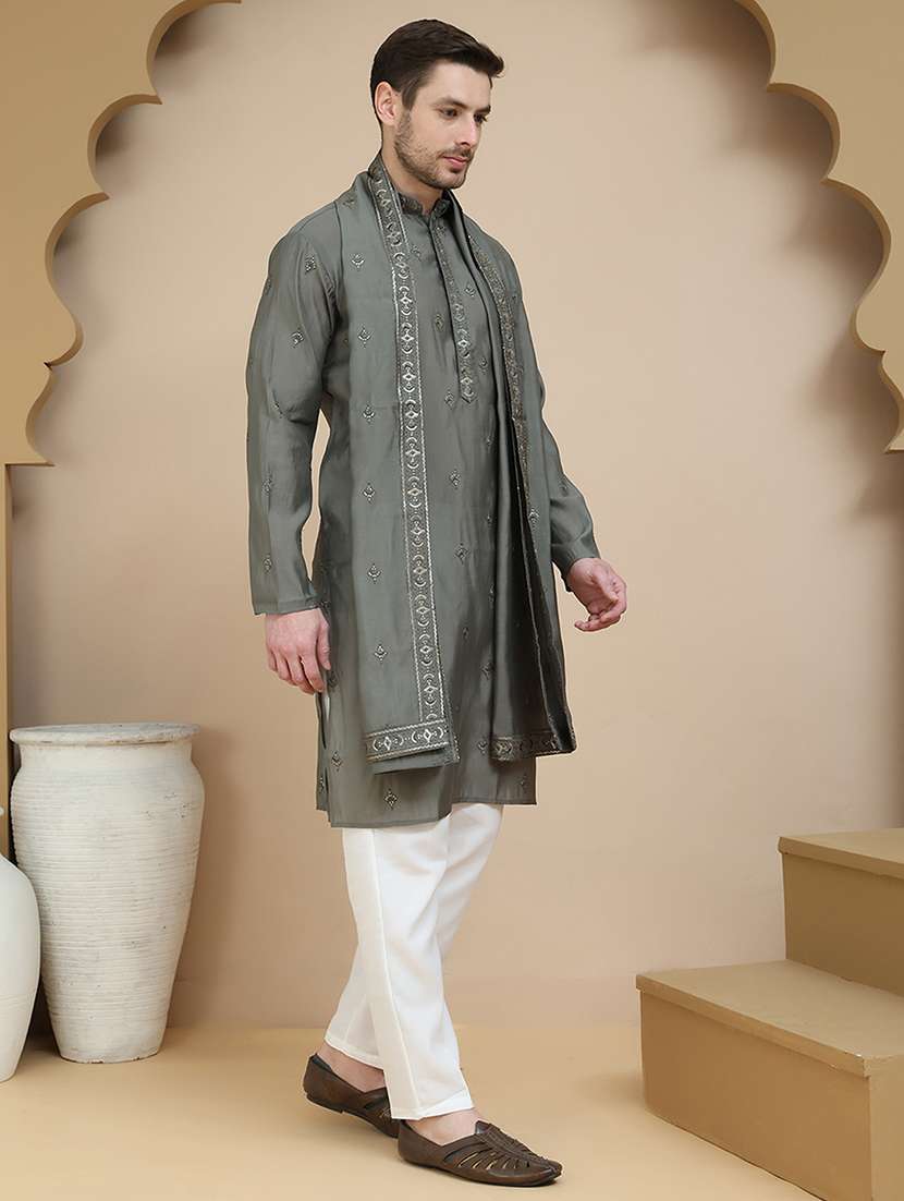 men mandarin neck kurta pyjama ethnic wear set
