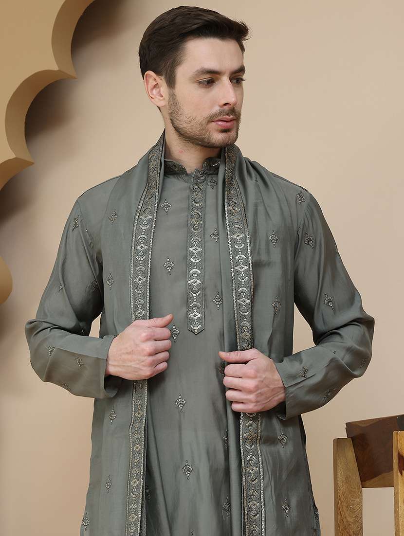 men mandarin neck kurta pyjama ethnic wear set - 21940862 -  Standard Image - 5