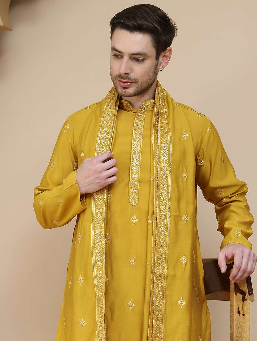 men mandarin neck kurta pyjama ethnic wear set - 21940863 -  Standard Image - 5