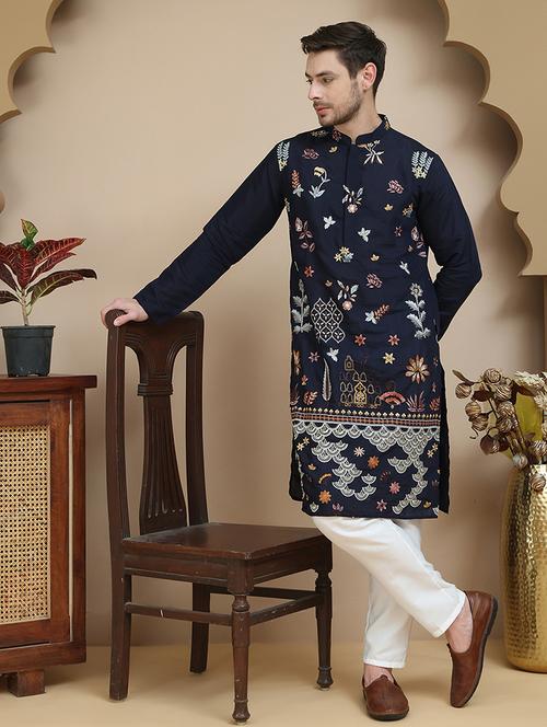 men mandarin neck kurta pyjama ethnic wear set - 21940865 -  Standard Image - 0