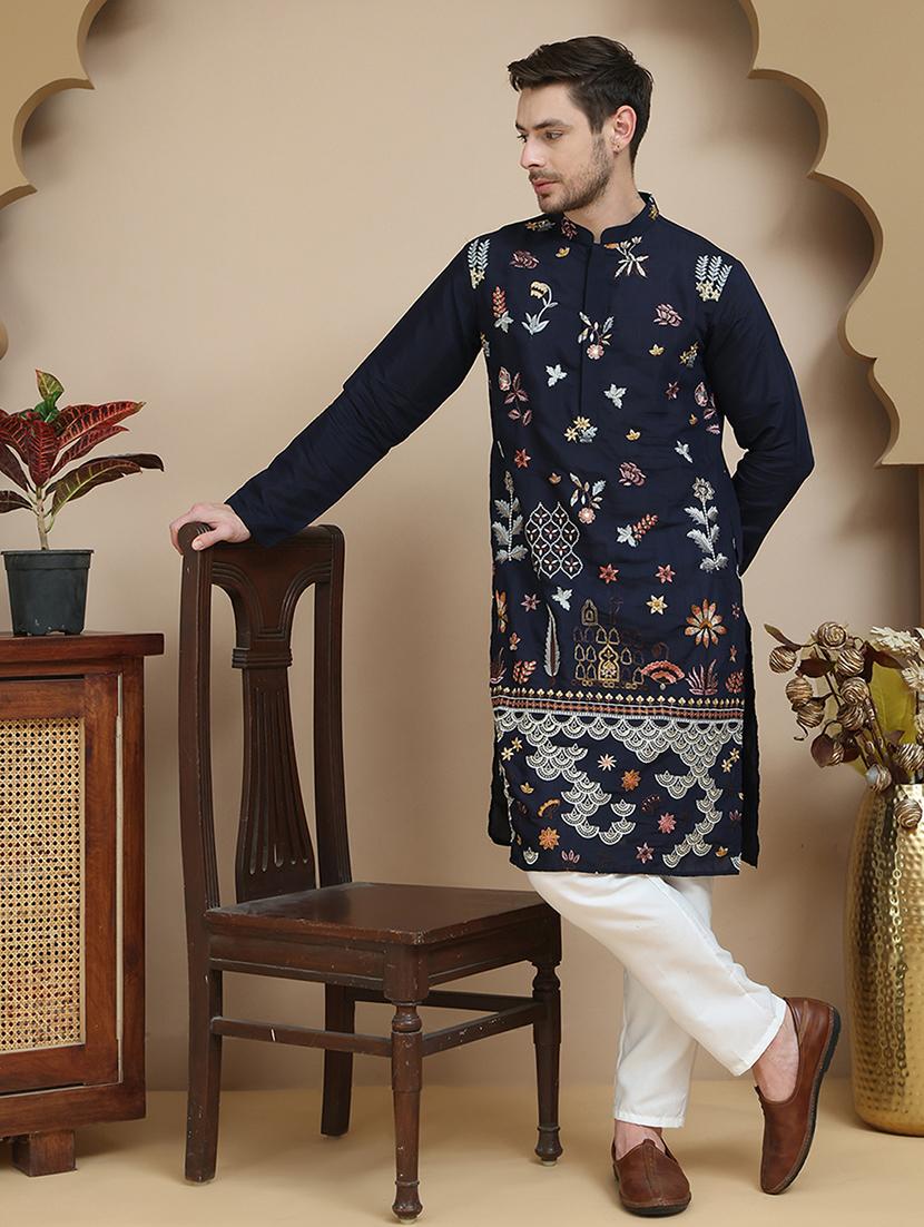 men mandarin neck kurta pyjama ethnic wear set - 21940865 -  Zoom Image - 0