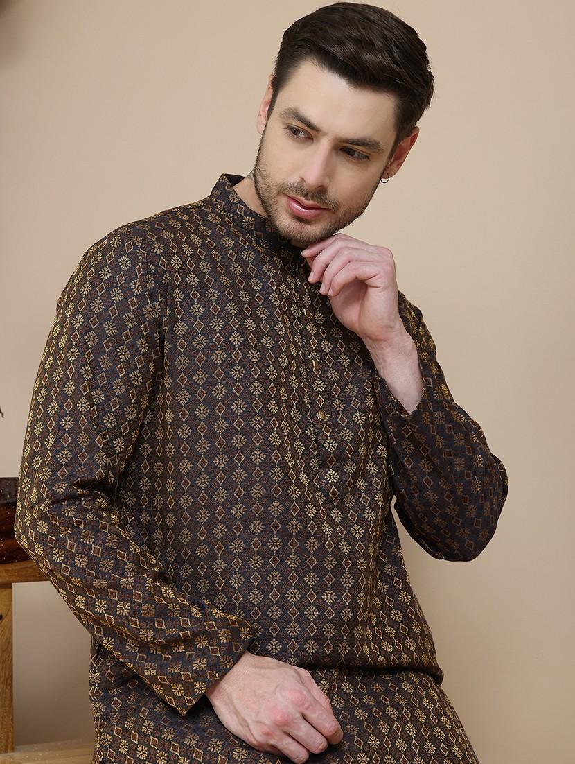 men mandarin neck kurta pyjama ethnic wear set - 21940867 - Standard Image - 5