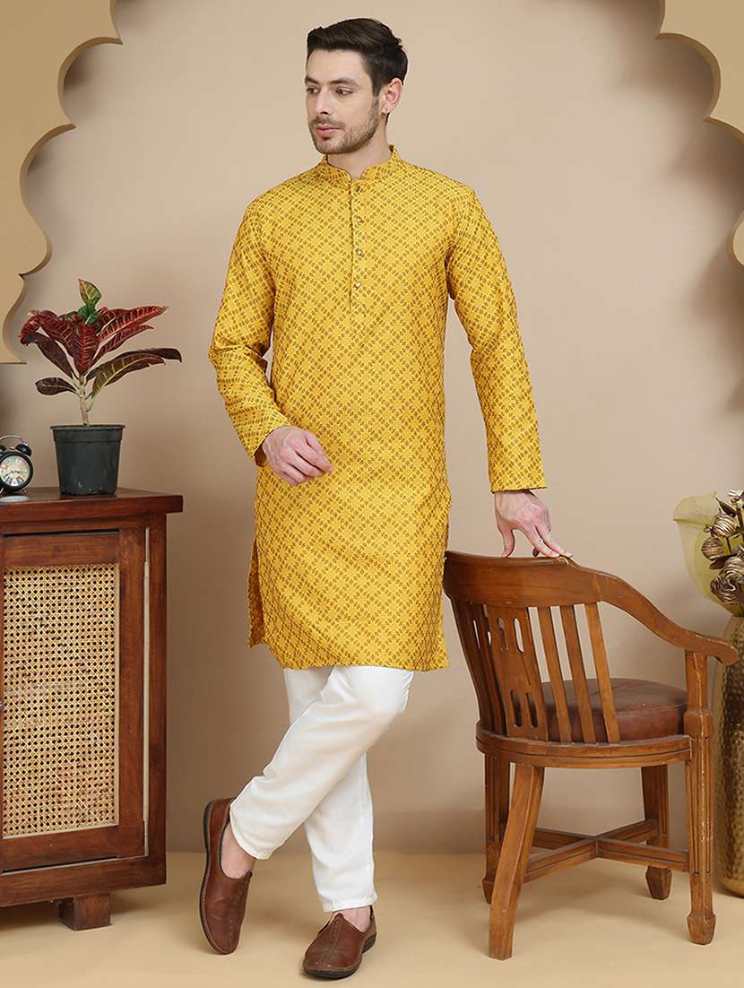 men mandarin neck kurta pyjama ethnic wear set