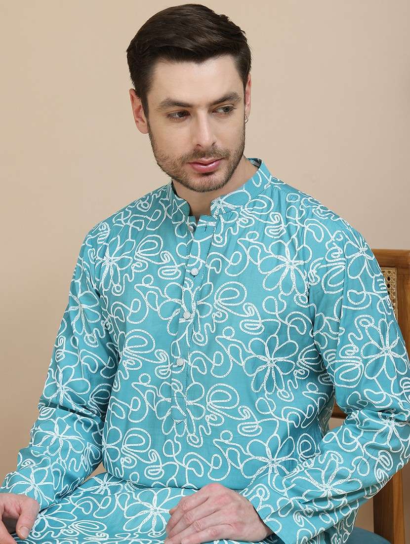 men mandarin neck kurta pyjama ethnic wear set - 21940873 -  Standard Image - 5