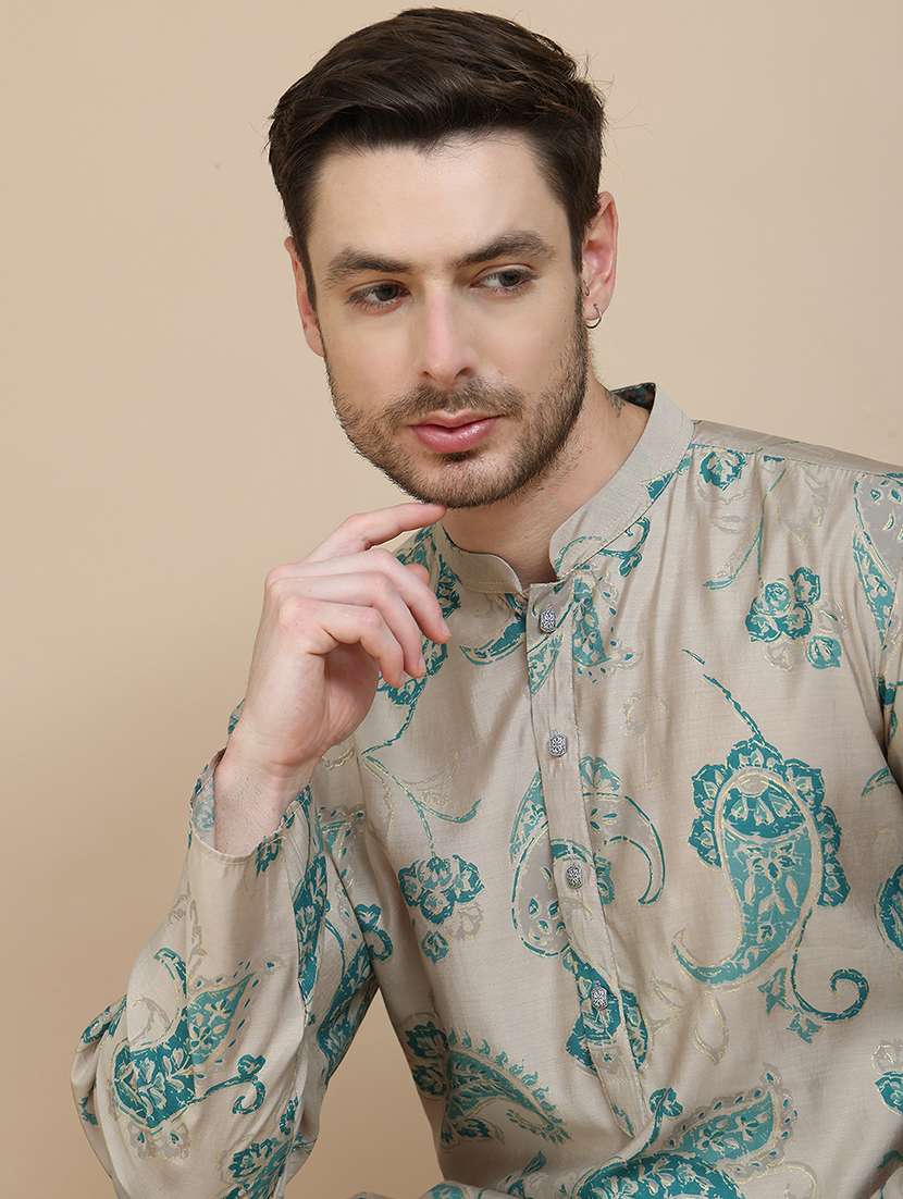 men mandarin neck kurta pyjama ethnic wear set - 21940874 -  Standard Image - 5