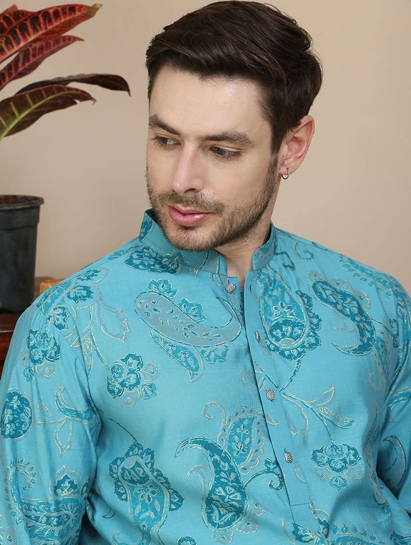 men mandarin neck kurta pyjama ethnic wear set - 21940875 -  Standard Image - 5