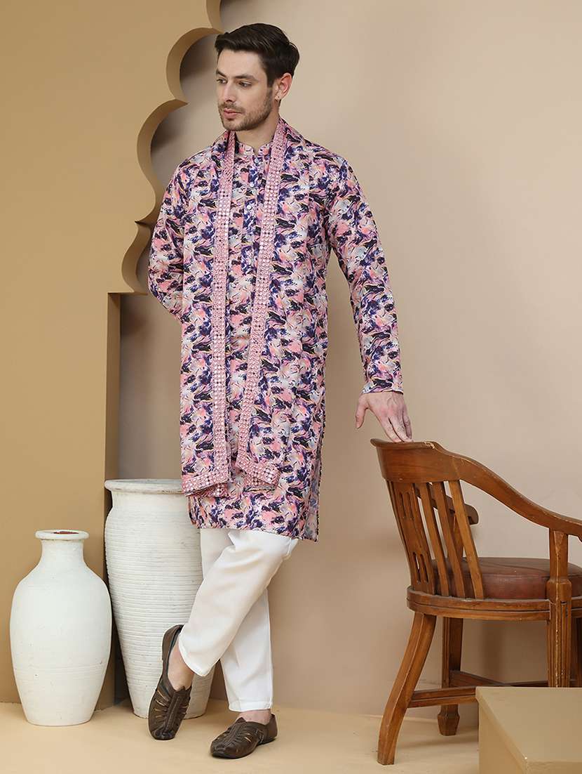 men mandarin neck kurta pyjama ethnic wear set - 21940876 - Zoom Image - 0