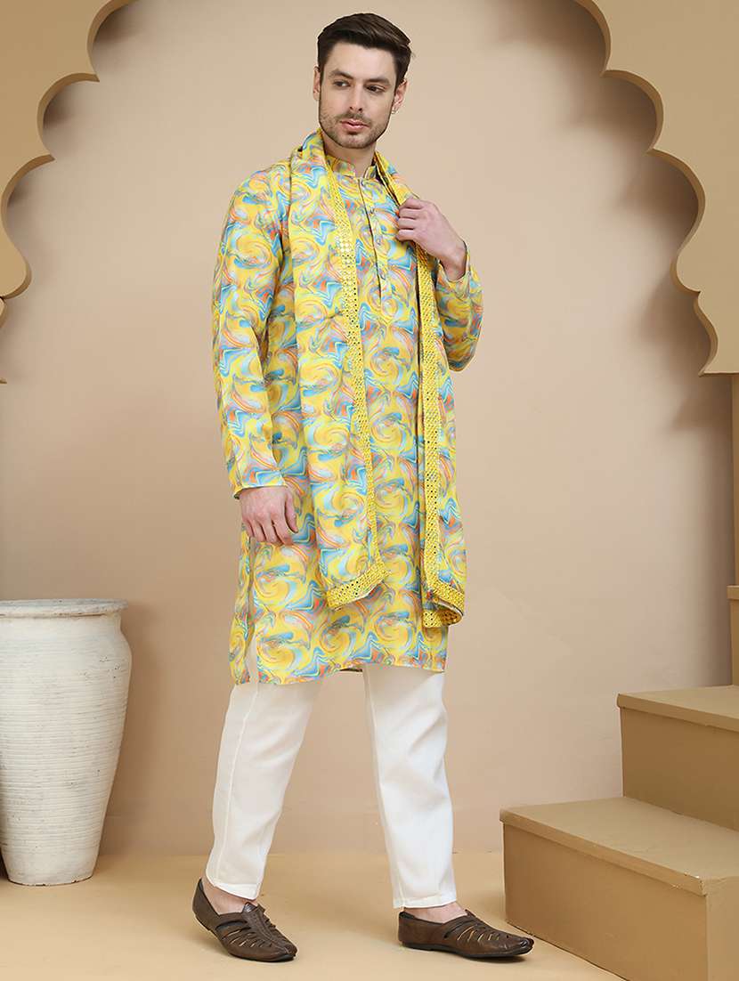 men mandarin neck kurta pyjama ethnic wear set