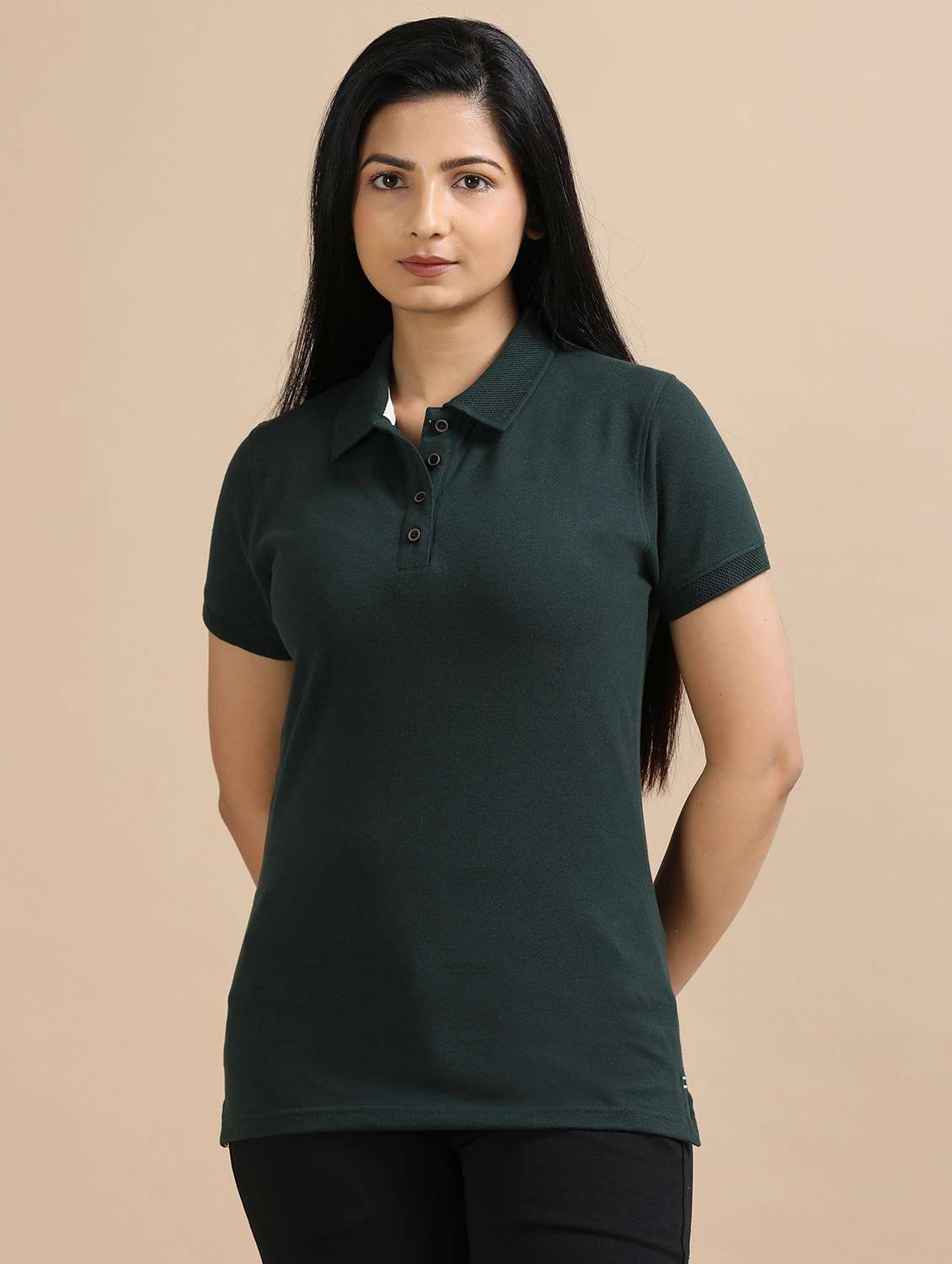 women solid short sleeve slim fit polo t-shirt