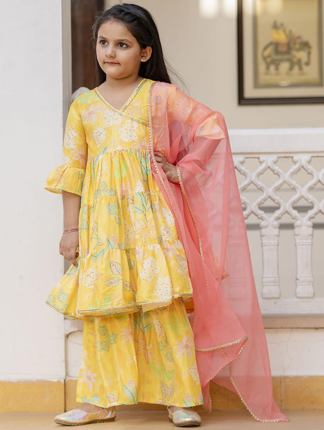 women yellow printed kurta sharara with dupatta set - 21940998 -  Standard Image - 3