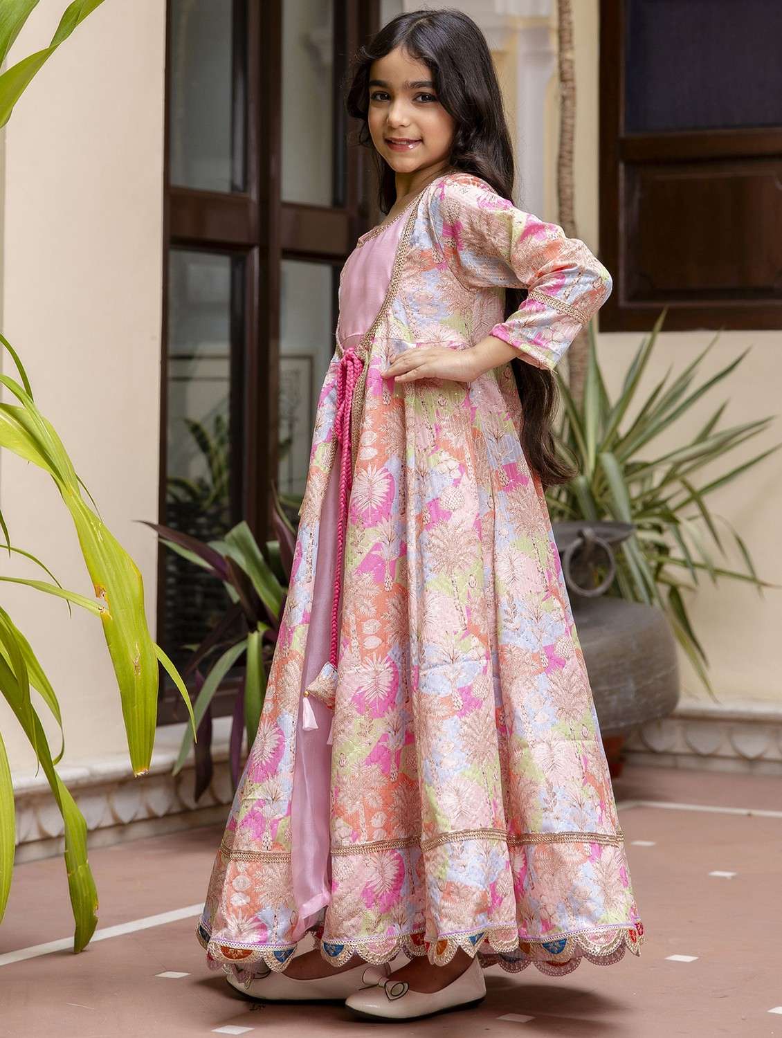 girls pink printed long sleeve anarkali kurta - 21941000 -  Standard Image - 3