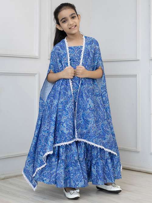 girls blue paisley print sleeveless fusion set