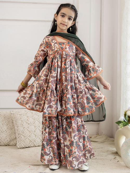 women paisley printed kurta sharara with dupatta set - 21941004 -  Standard Image - 0