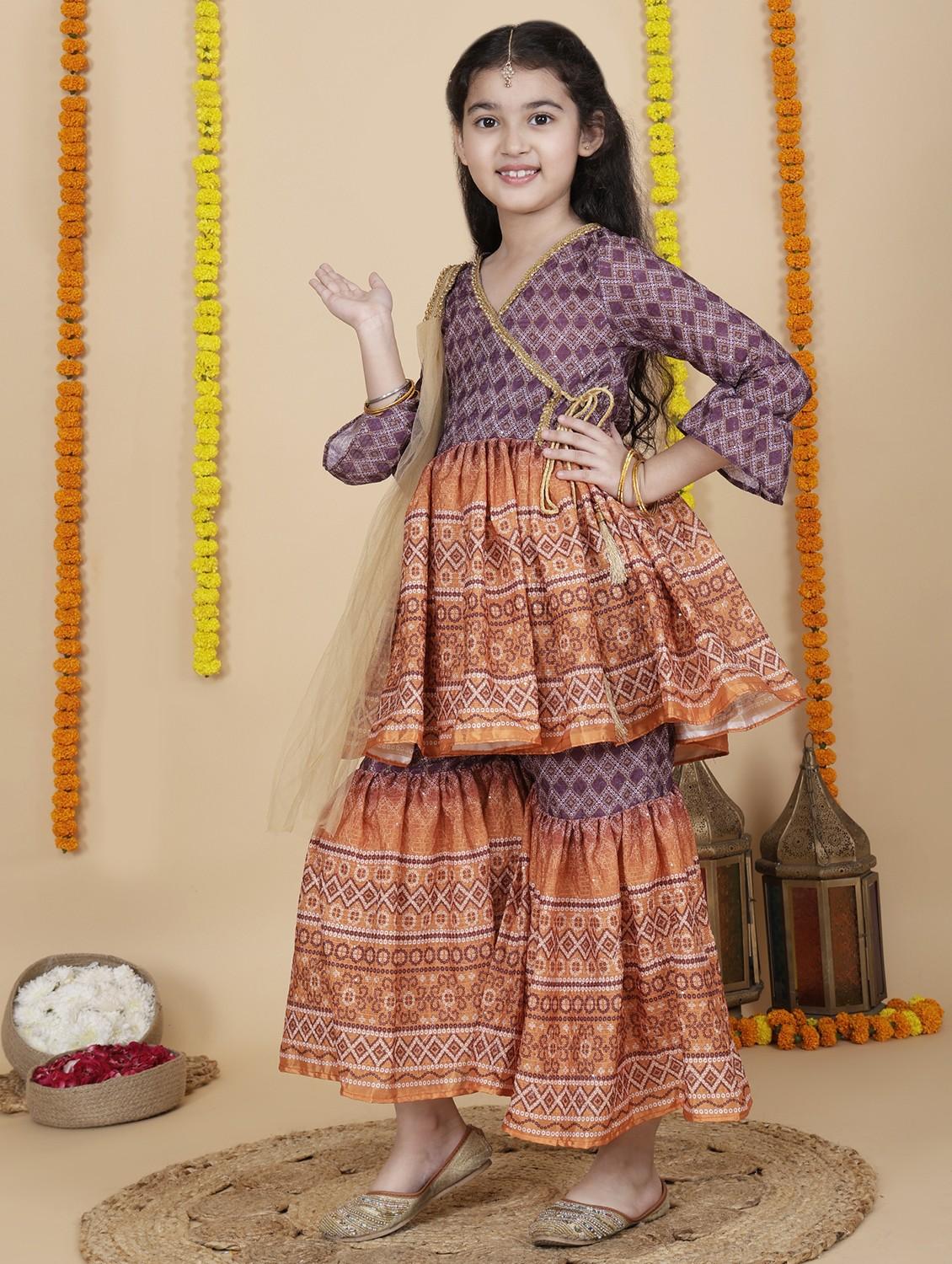 women purple printed kurta sharara with dupatta set - 21941008 - Standard Image - 3