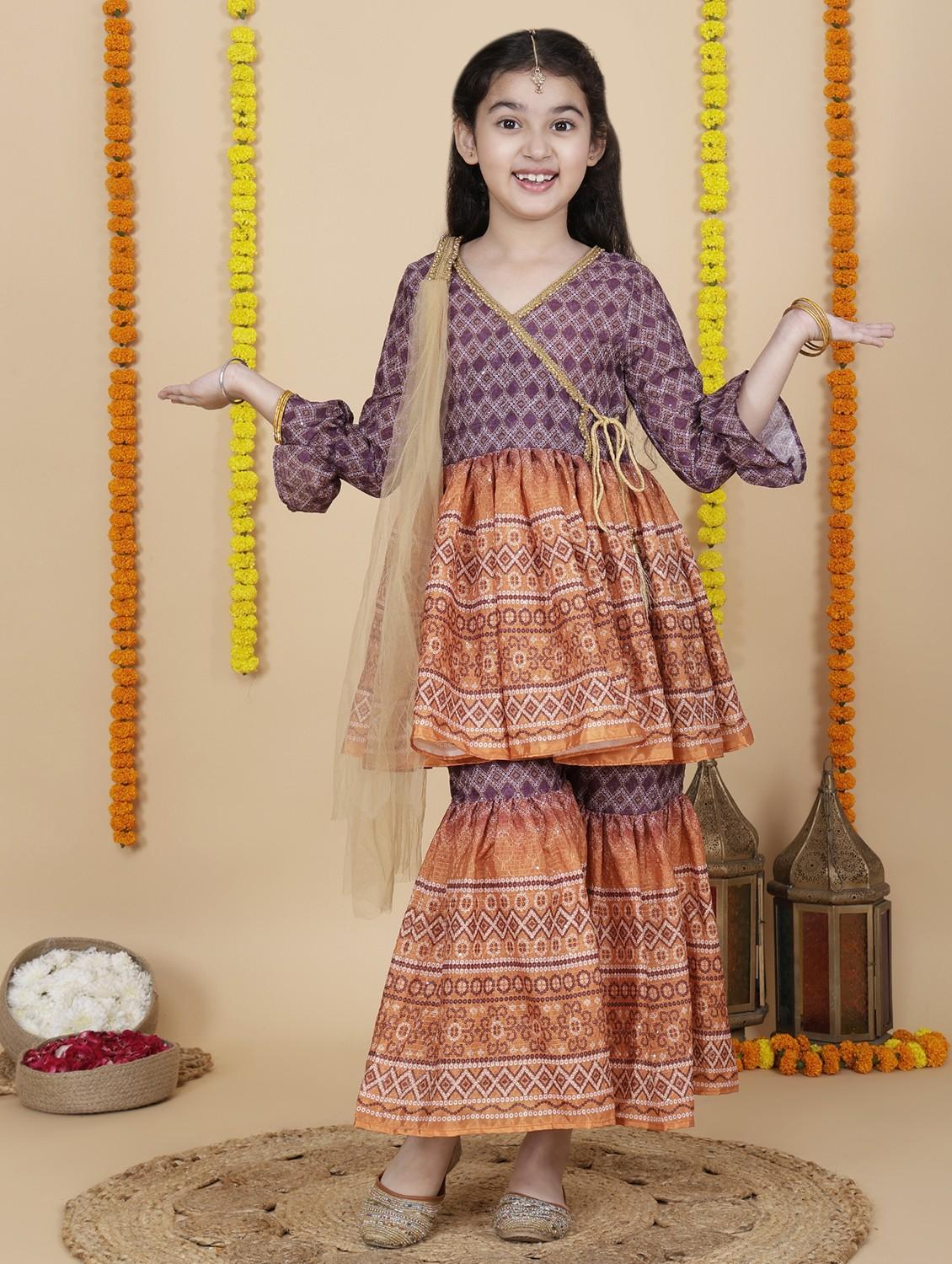 women purple printed kurta sharara with dupatta set - 21941008 - Standard Image - 5