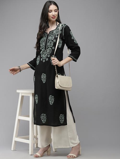 women chikankari long sleeve straight kurta - 21941016 -  Standard Image - 0
