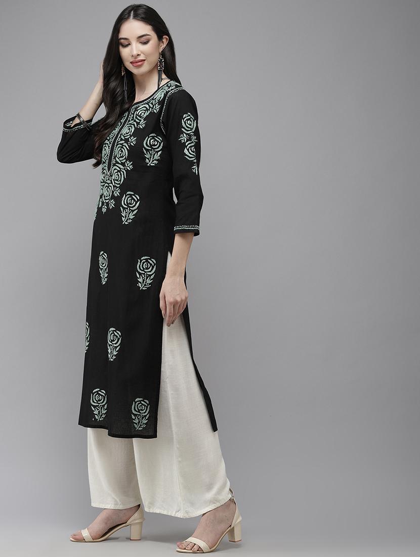 women chikankari long sleeve straight kurta - 21941016 - Standard Image - 3