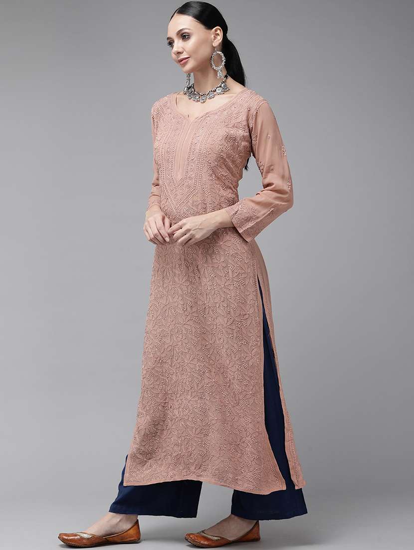 women chikankari long sleeve straight kurta - 21941021 - Standard Image - 3