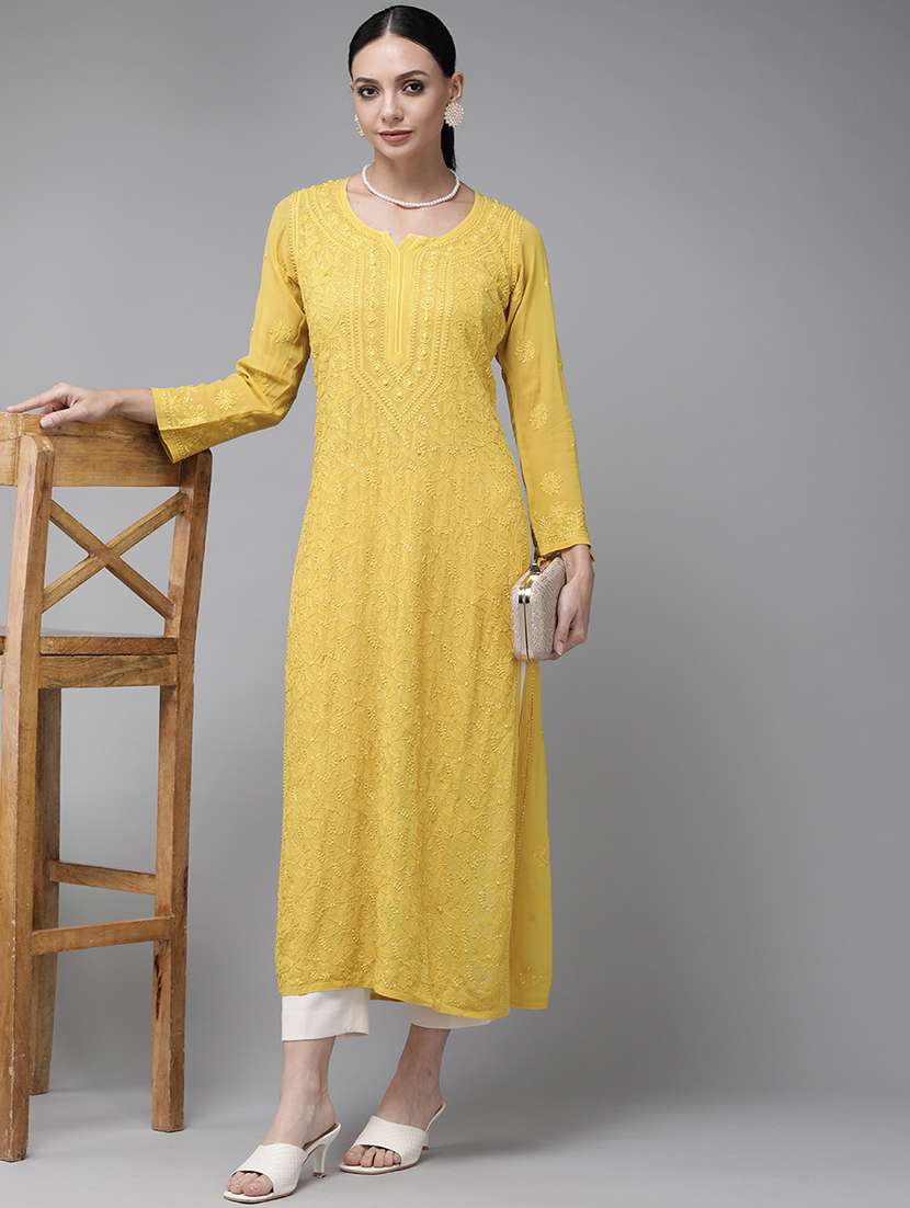 women chikankari long sleeve straight kurta - 21941023 - Zoom Image - 0