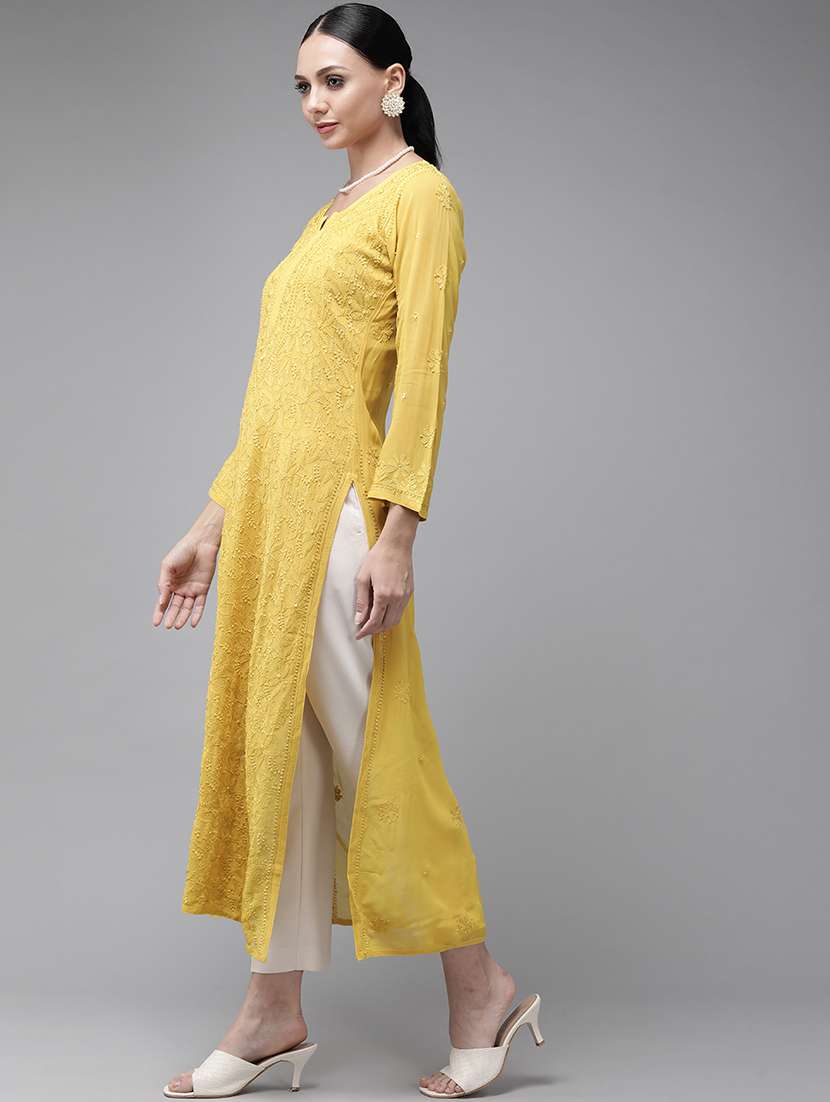 women chikankari long sleeve straight kurta - 21941023 - Standard Image - 3