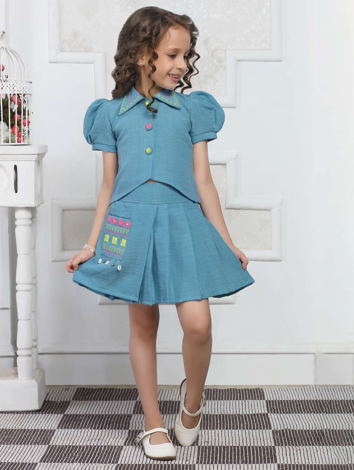 girls embroidered top and skirt co-ord set - 21941025 - Zoom Image - 0