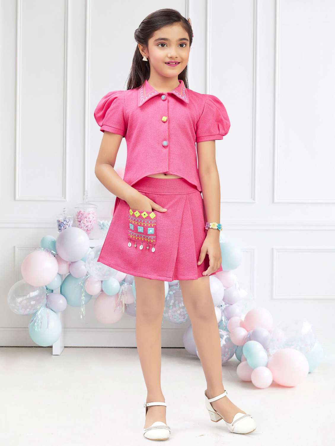 girls embroidered top and skirt co-ord set - 21941026 - Zoom Image - 0