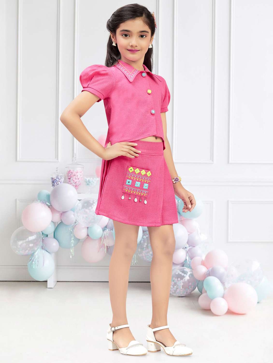 girls embroidered top and skirt co-ord set - 21941026 - Standard Image - 3