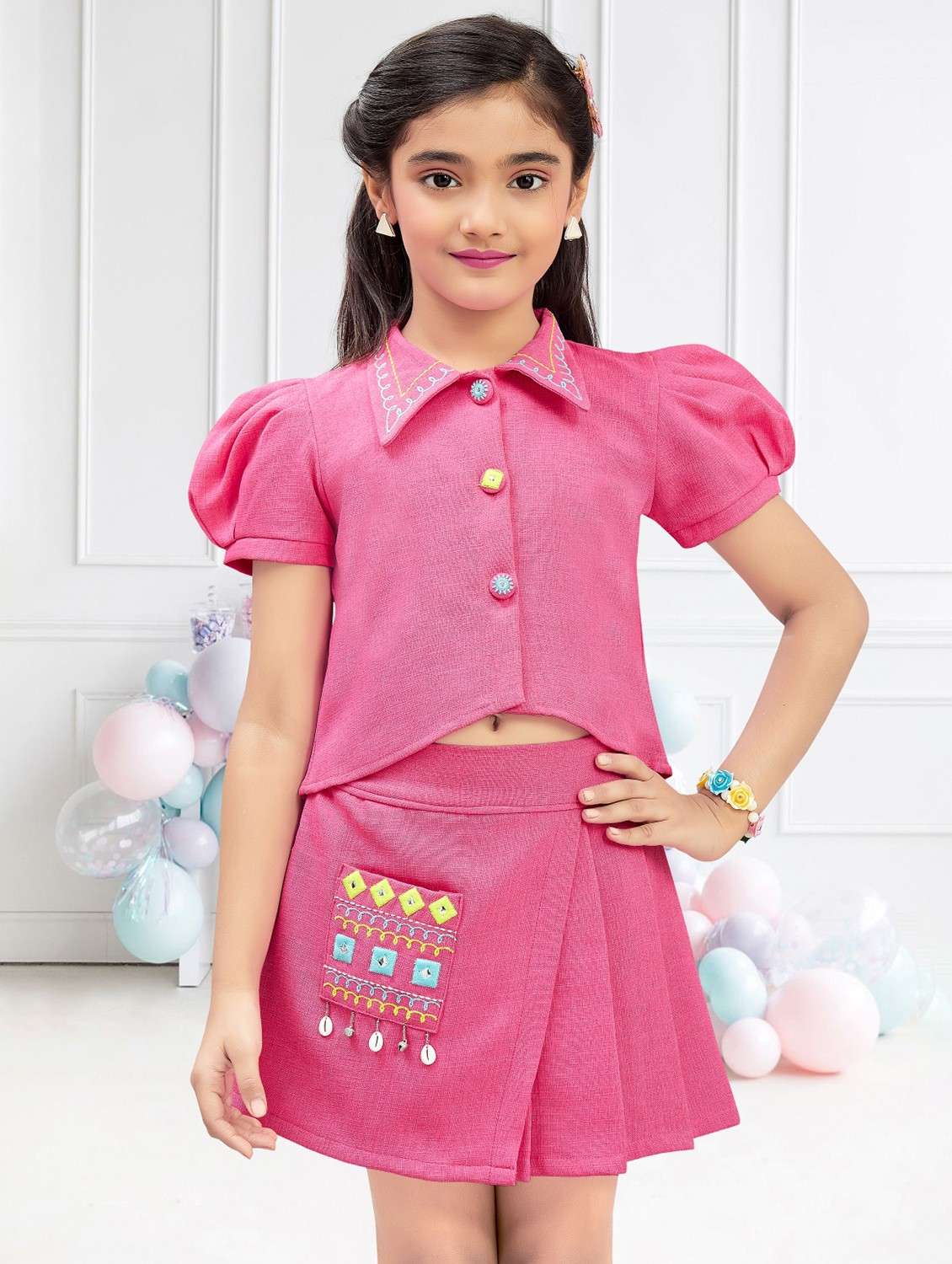 girls embroidered top and skirt co-ord set - 21941026 - Standard Image - 5