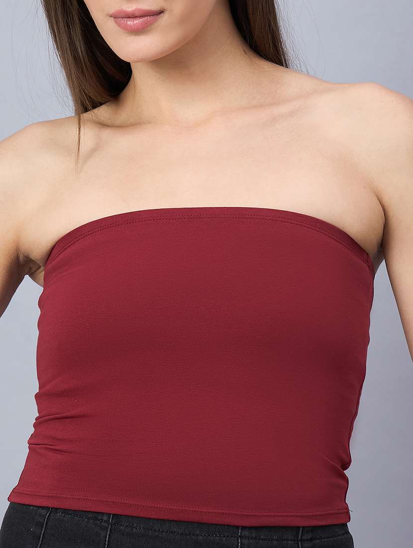 women marron solid crop tube top - 21941087 - Standard Image - 3