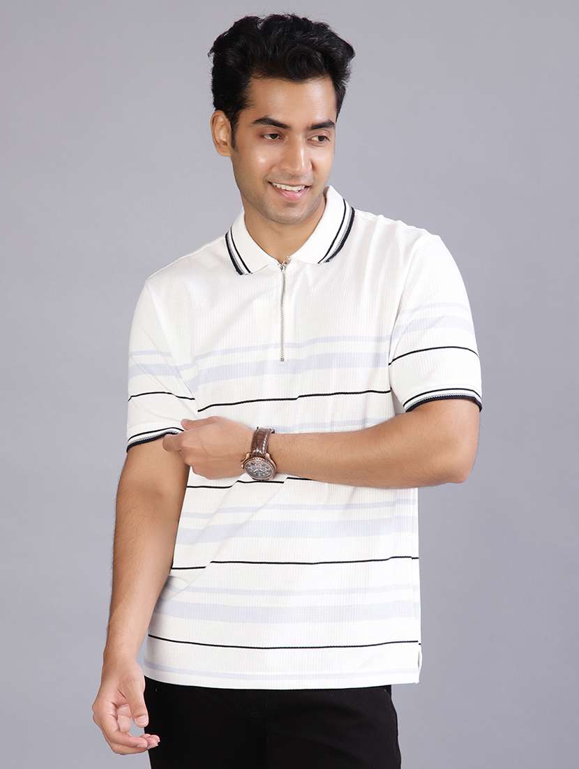men striped short sleeve regular fit polo t-shirt
