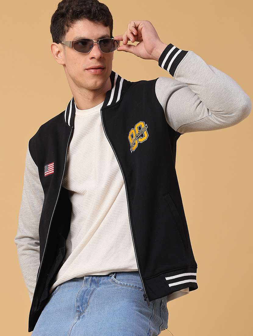 men color blocked long sleeve varsity jacket
