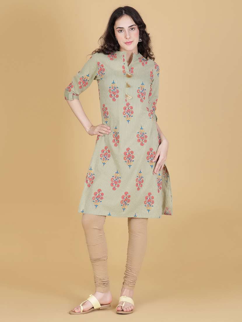 women floral printed three quarter sleeve straight kurta
